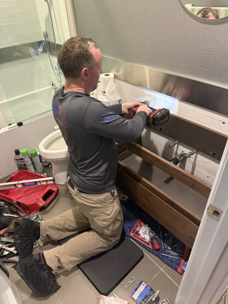 Bathroom vanity installation in Irvine home