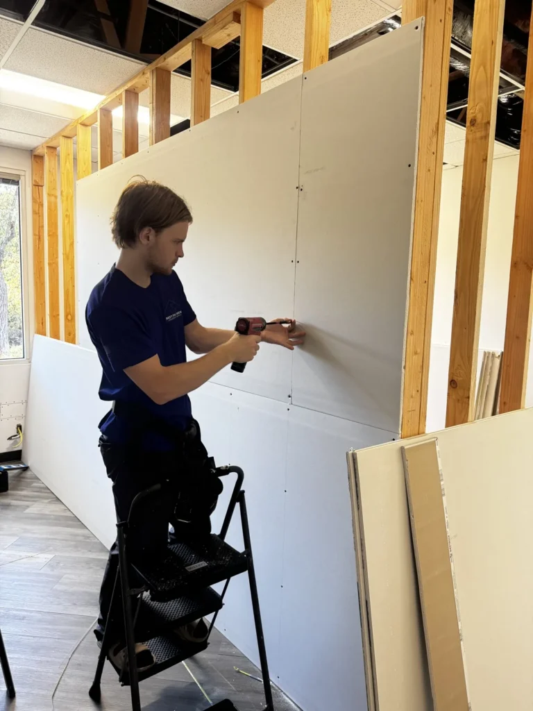 Drywall installation, office partition wall