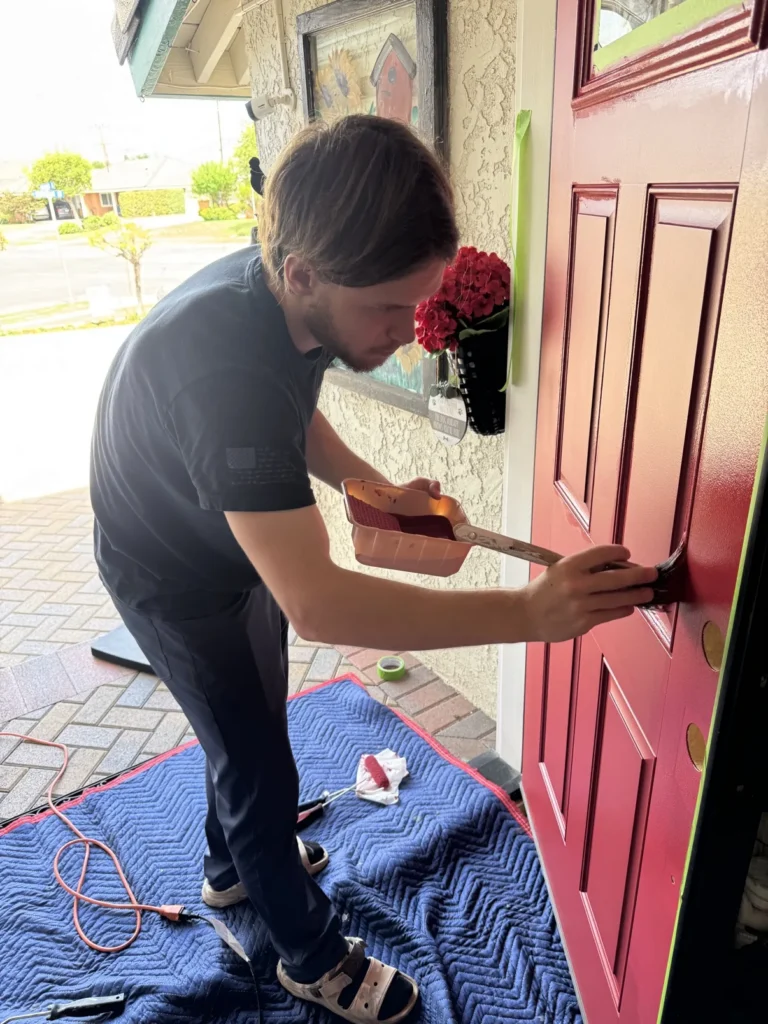 Front door painting, careful brush work