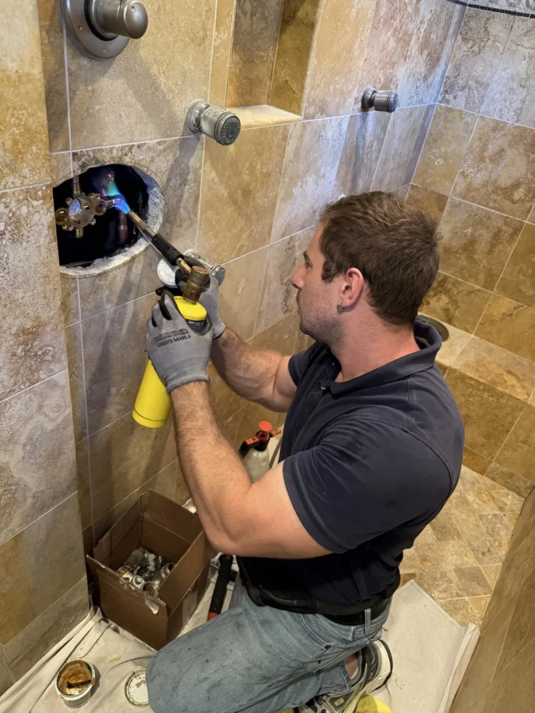 Shower valve soldering and plumbing repair