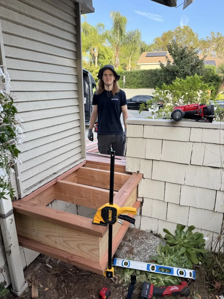 Wooden deck frame construction